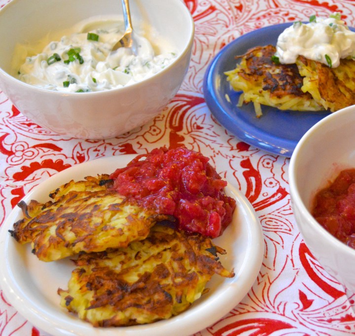Yukon Gold Latkes with Cran-Apple Sauce & Scallion&nbsp;Cream