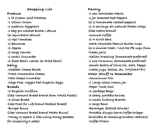 Camping Shopping List