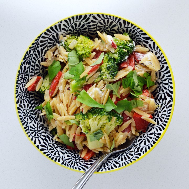 Whole Wheat Orzo with Roasted Red Peppers & Goat&nbsp;Cheese