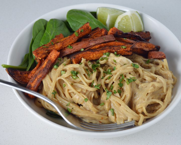 Creamy Thai Noodles with Cinnamon Roasted Sweet&nbsp;Potatoes