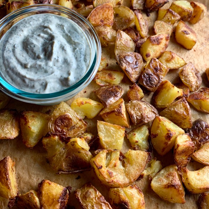 Extra Crispy Roasted Potatoes with Fried Sage Aioli&nbsp;(vegan)